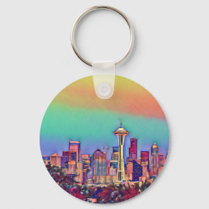 Abstract Seattle Skyline Keychain