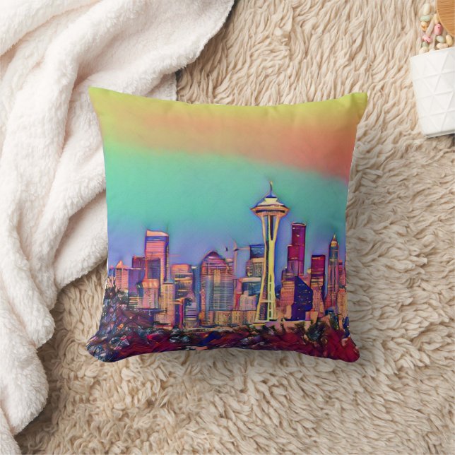 Abstract Seattle Skyline  Throw Pillow (Blanket)