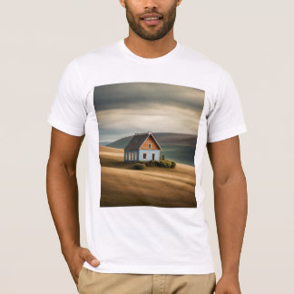 "Abstract Serenity: Minimalist House in a Textured T-Shirt