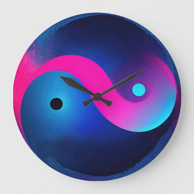 Abstract Serenity: Yin Yang in Pink & Blues Large Clock (Front)