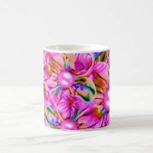 Abstract sewn pink flowers coffee mug