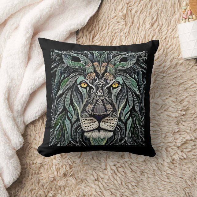 Abstract Shabby Chic King Lion Throw Pillow (Blanket)