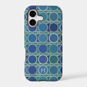 Abstract Shades of Blue Circle Pattern Monogram