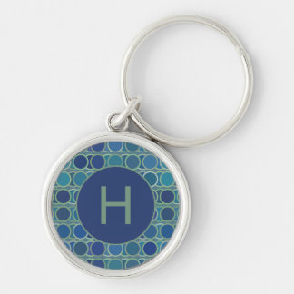 Abstract Shades of Blue Circle Pattern Monogram Keychain