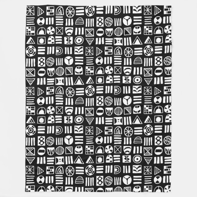 Abstract Shapes 060617 Pattern - White on Black Fleece Blanket (Front)