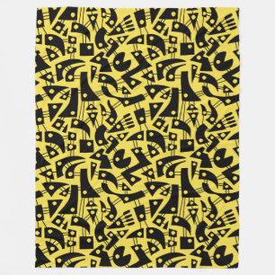Abstract Shapes 180318 - Black on #F5DD4B   yellow Fleece Blanket