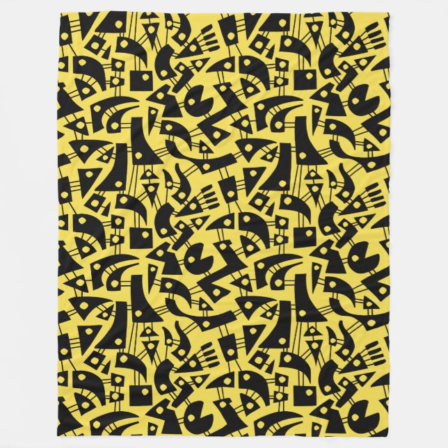 Abstract Shapes 180318 - Black on #F5DD4B | yellow Fleece Blanket (Front)