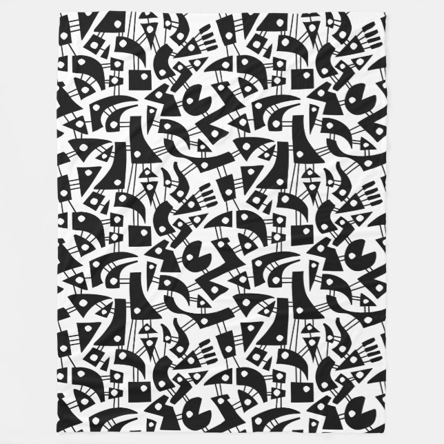 Abstract Shapes 180318 - Black on White Fleece Blanket (Front)