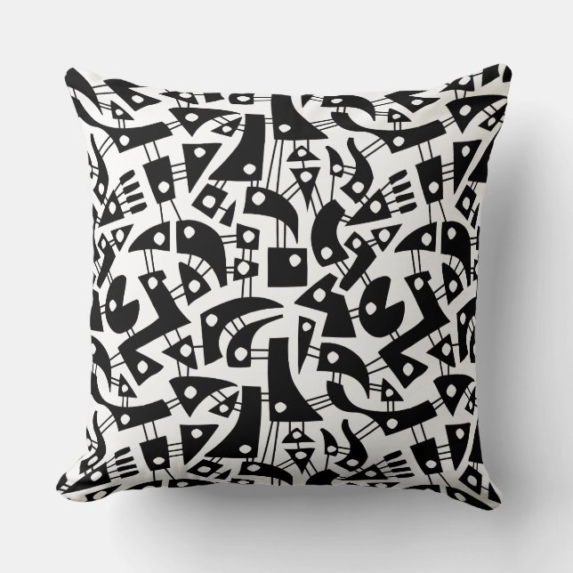 Abstract Shapes 180318 - Black on White Throw Pillow (Front)