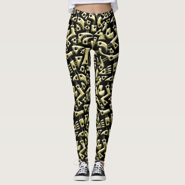 Abstract Shapes 180318 - Shiny Gold Leggings (Front)