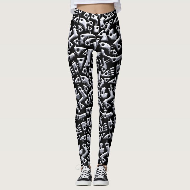 Abstract Shapes 180318 - Shiny Silver Leggings (Front)