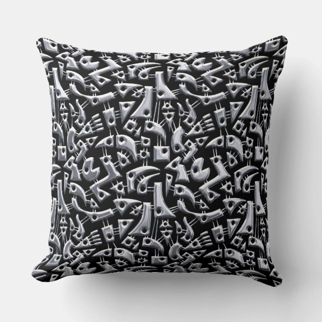 Abstract Shapes 180318 - Shiny Silver Throw Pillow (Front)