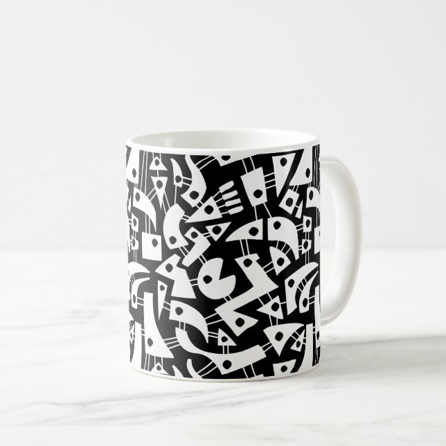 Abstract Shapes 180318 - White on Black Coffee Mug (Front Right)