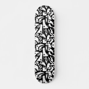 Abstract Shapes 180318 - White on Black Skateboard