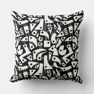 Abstract Shapes 180318 - White on Black Throw Pillow