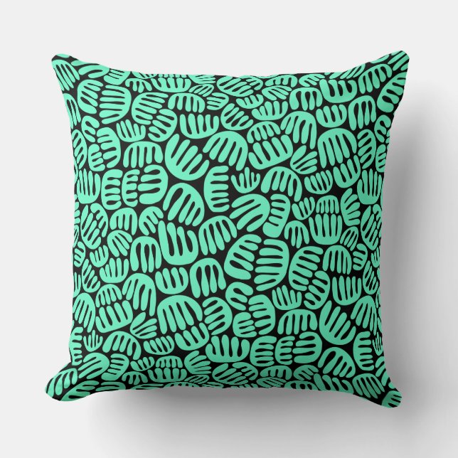 Abstract Shapes 301122 - Turquoise on Black Throw Pillow (Front)