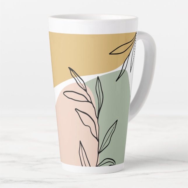 Abstract Shapes and Botanical Sketch Leaves Latte Mug (Right Angle)