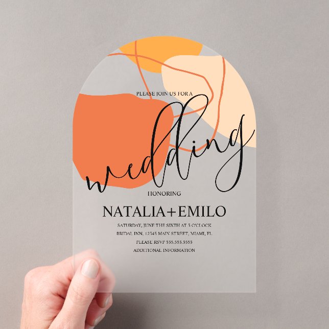 Abstract Shapes and Lines Terracotta Wedding Acrylic Invitations (Insitu (Handheld))
