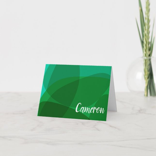 Abstract Shapes Bright Green Personalized Name Note Card (Front)