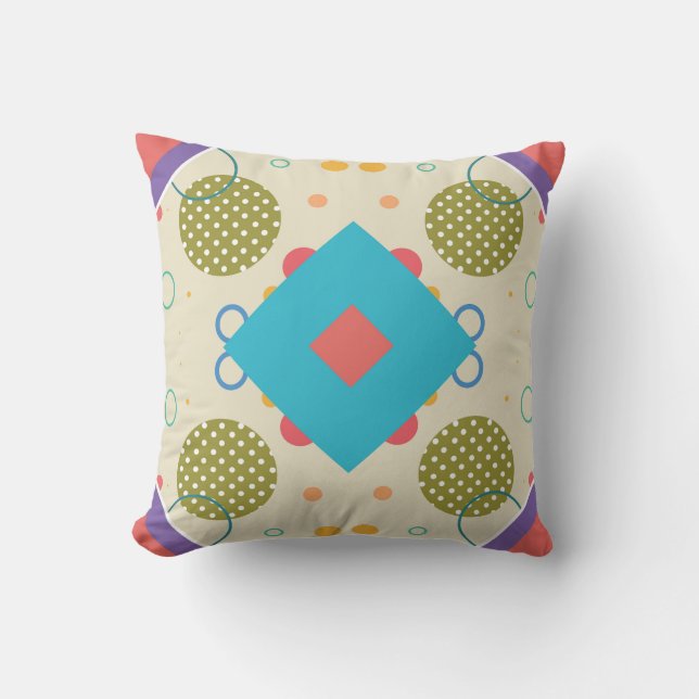 Abstract Shapes, Circles, Lines & Dots Throw Pillow (Front)
