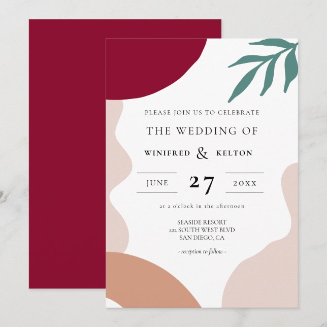 Abstract shapes contemporary wedding invitation (Front/Back)