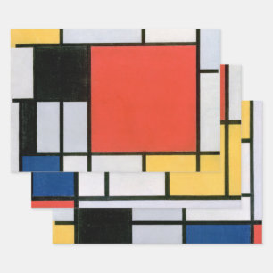 ABSTRACT SHAPES DISTRESSED MONDRIAN WRAPPING PAPER SHEET