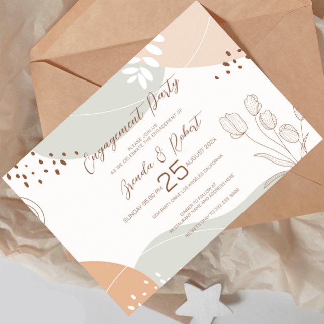 Abstract shapes & flowers Engagement Party Invite (Creator Uploaded)