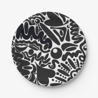 Abstract shapes in black & white paper plate