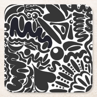 Abstract shapes in black & white square paper coaster