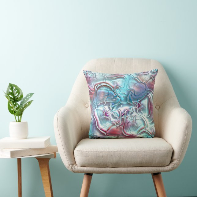 Abstract shapes in glass overlaid on sandy texture throw pillow (Chair)