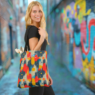 Abstract Shapes in Red, Yellow, and Blue on Beige  Tote Bag