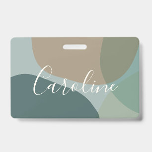 Abstract Shapes in Teal Personalized Script Name Badge