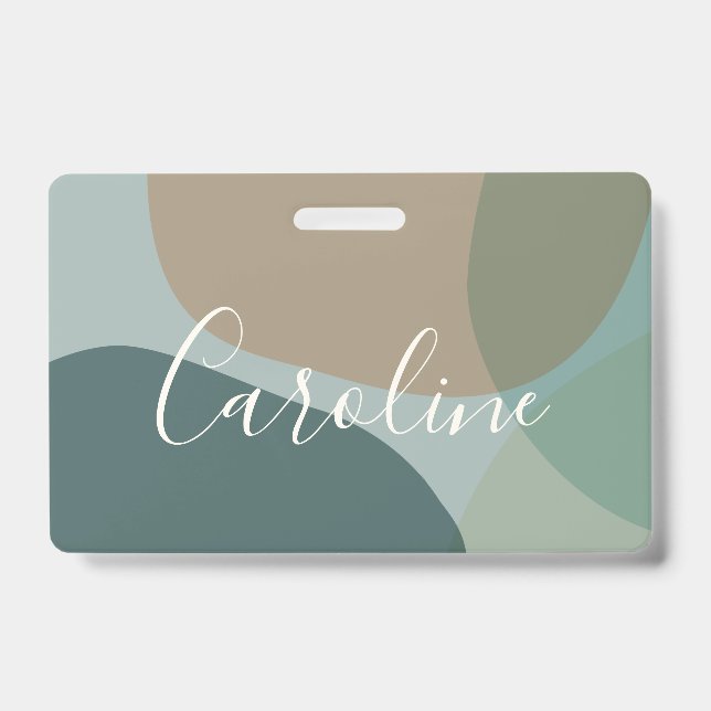 Abstract Shapes in Teal Personalized Script Name   Badge (Front)