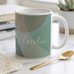 Abstract Shapes in Teal Personalized Script Name Coffee Mug