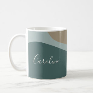 Abstract Shapes in Teal Personalized Script Name Coffee Mug