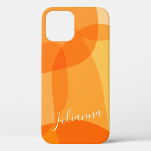 Abstract Shapes in Yellow Personalized Script Name iPhone 12 Case