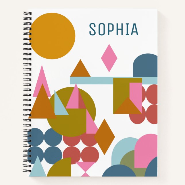 Abstract Shapes Landscape Blue Pink Geometric Notebook (Front)