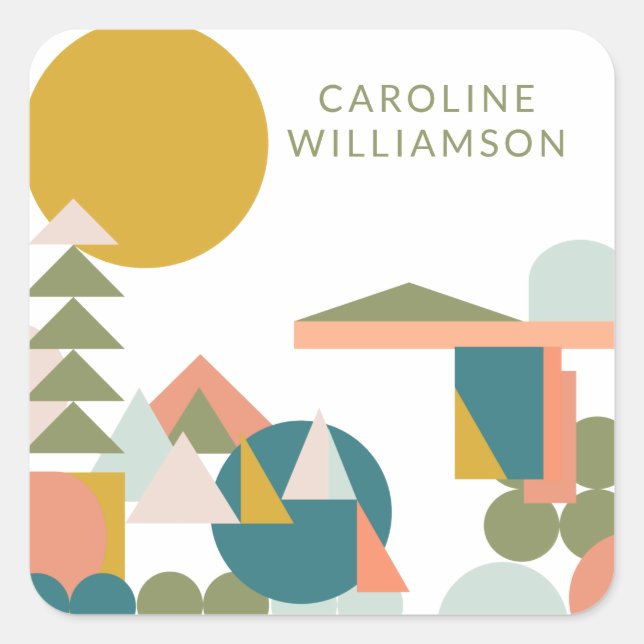 Abstract Shapes Landscape in Teal Personalized  Square Sticker (Front)