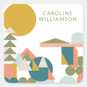 Abstract Shapes Landscape in Teal Personalized  Square Sticker