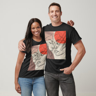 Abstract Shapes One Line Drawing Minimalist Couple T-Shirt