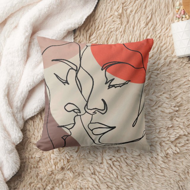 Abstract Shapes One Line Drawing Minimalist Couple Throw Pillow (Blanket)