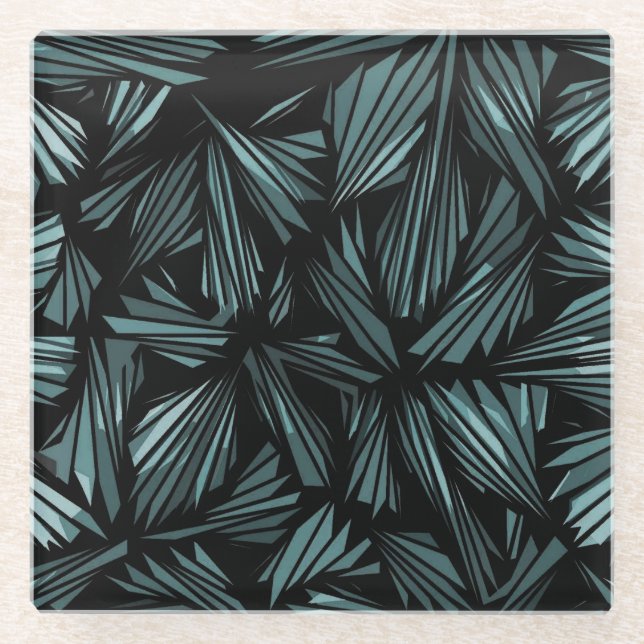 Abstract Shattered Glass Blue Pattern Glass Coaster (Front)