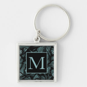 Abstract Shattered Glass Blue Pattern Monogram Keychain
