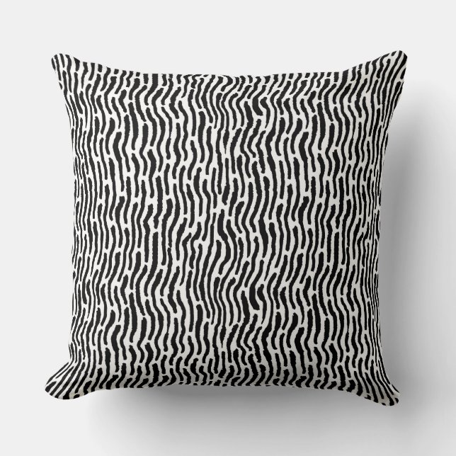 Abstract Shibori Style Stripes - Black on White Throw Pillow (Front)