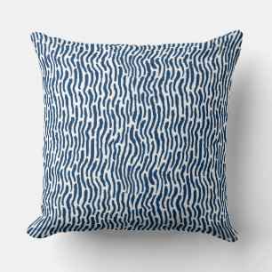 Abstract Shibori Style Stripes - Blue on White Throw Pillow