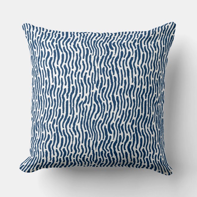 Abstract Shibori Style Stripes - Blue on White Throw Pillow (Front)