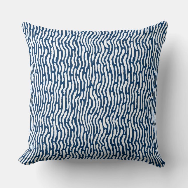 Abstract Shibori Style Stripes - White on Blue Throw Pillow (Front)