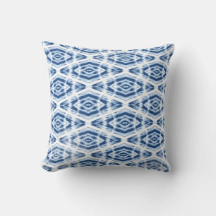 Abstract Shibori Tie Dye Pattern Blue White Throw Pillow