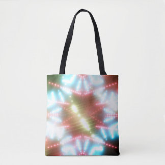 abstract shiny neon background with beams and star tote bag