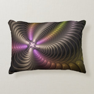 Abstract Shiny Trippy Colourful 3D Fractal Art Accent Pillow